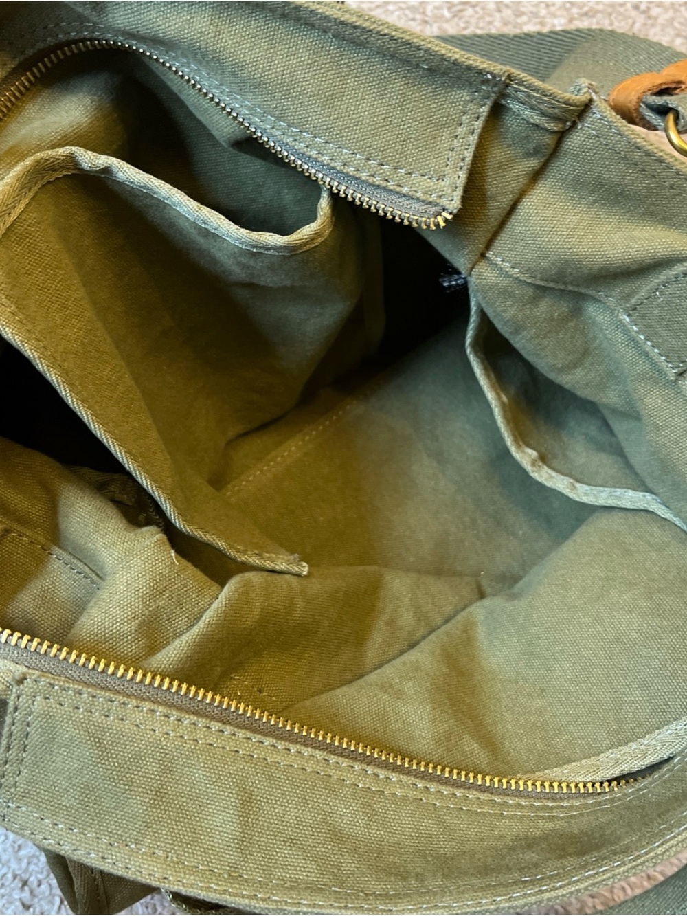 Margot New York Olive Green Canvas Utility Tote Bag Travel Laptop Work Crossbody - Picture 7 of 10